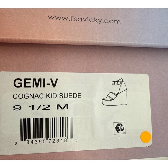 Lisa Vicky Wedge Sandals Cognac Suede 9.5 Cross-Strap Espadrille Heel - Picture 10 of 10